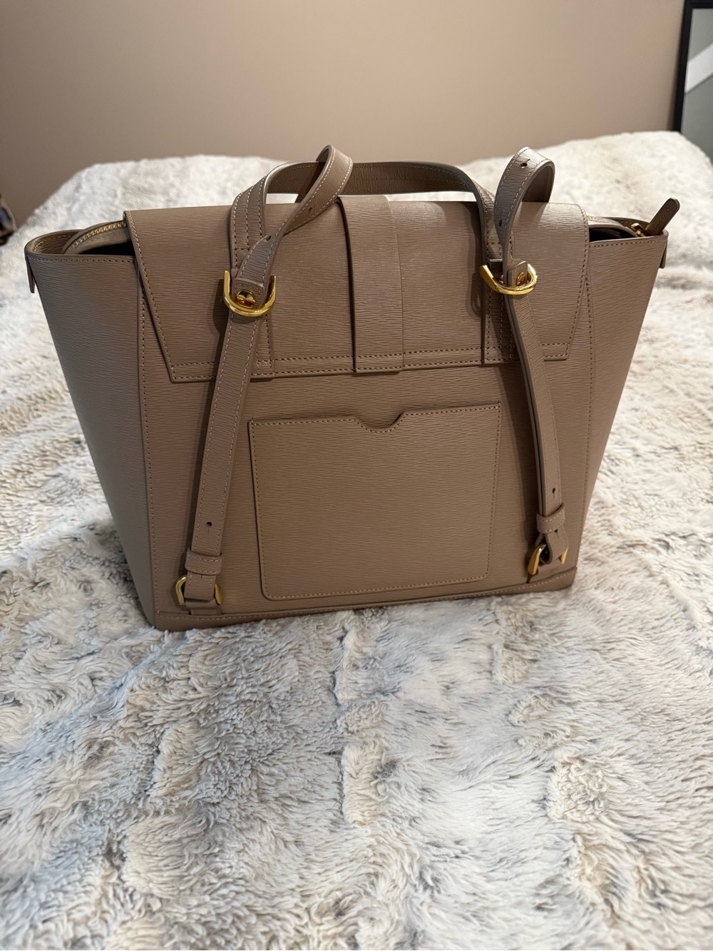 Senreve Maestra Mimosa Latte Gold Taupe Structured Leather Work School Bag - Picture 2 of 16
